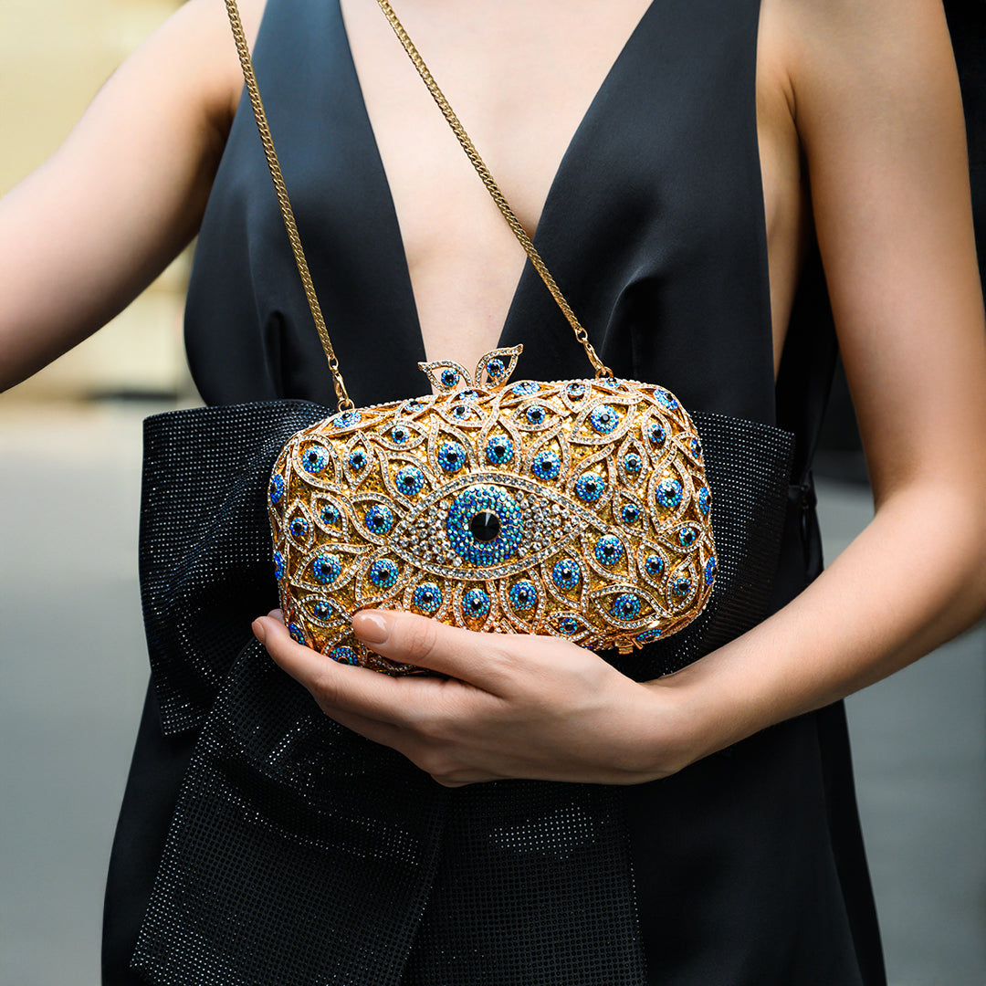 Crystal Evil Eye Clutch Bag - Gold