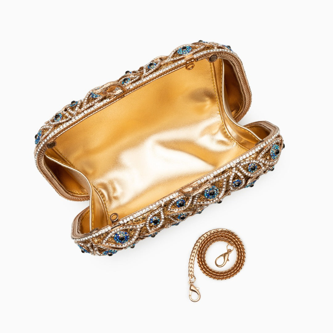 Crystal Evil Eye Clutch Bag - Gold