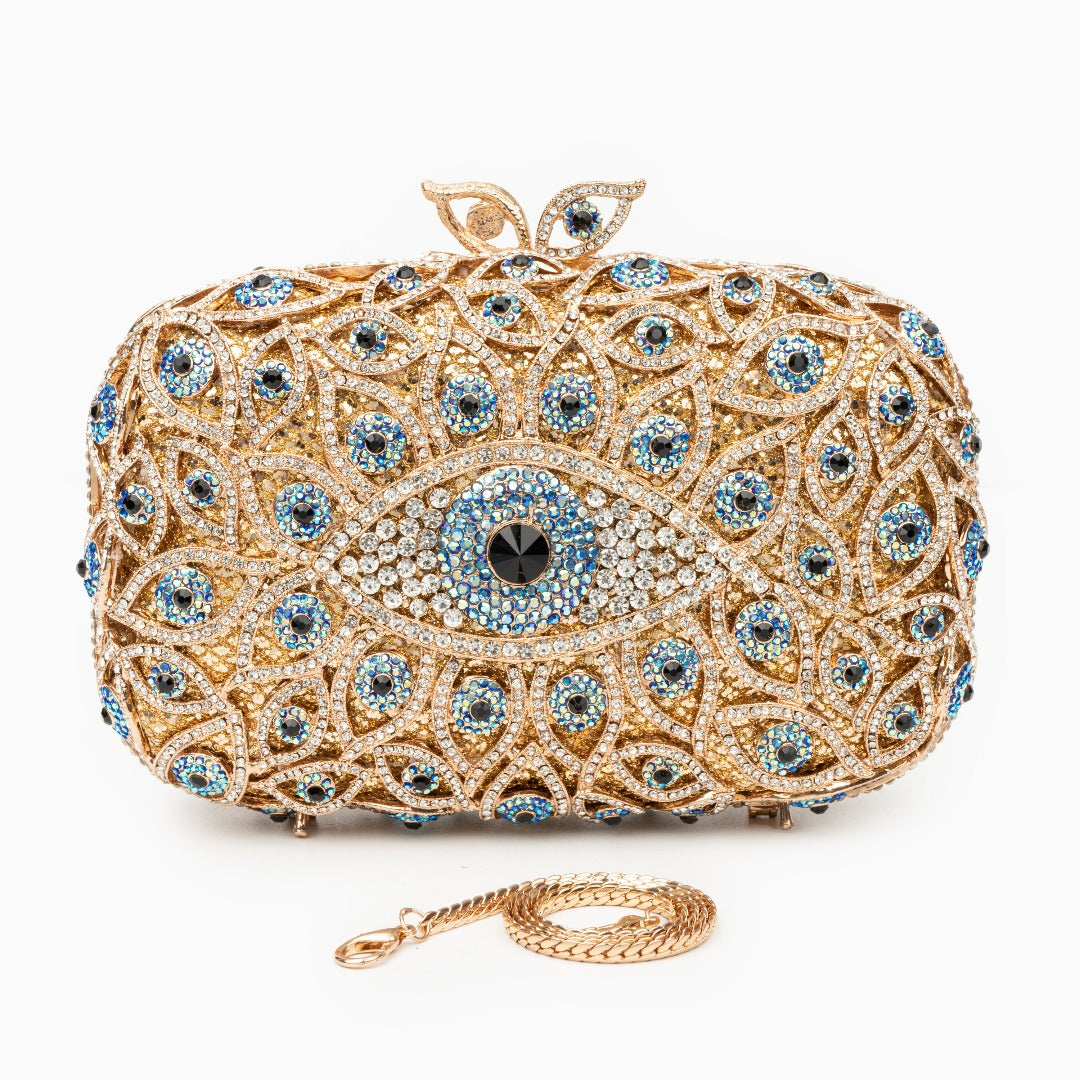 Crystal Evil Eye Clutch Bag - Gold