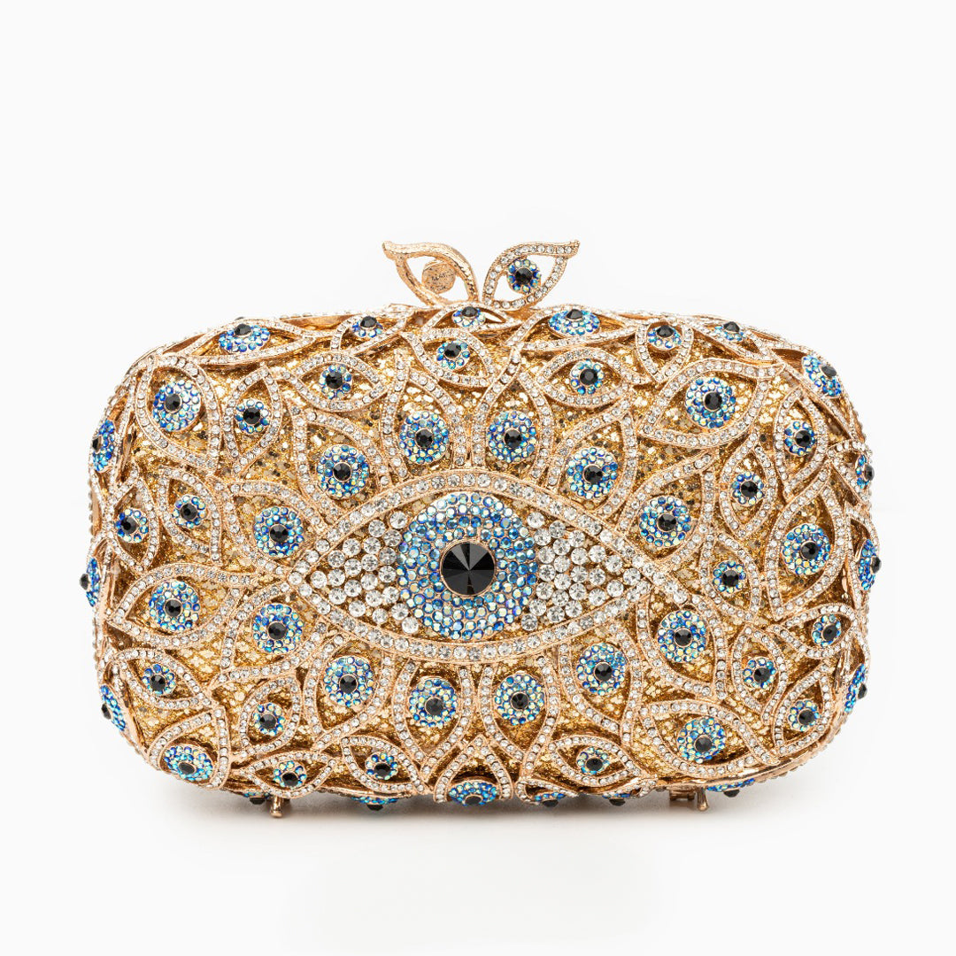 Crystal Evil Eye Clutch Bag - Gold