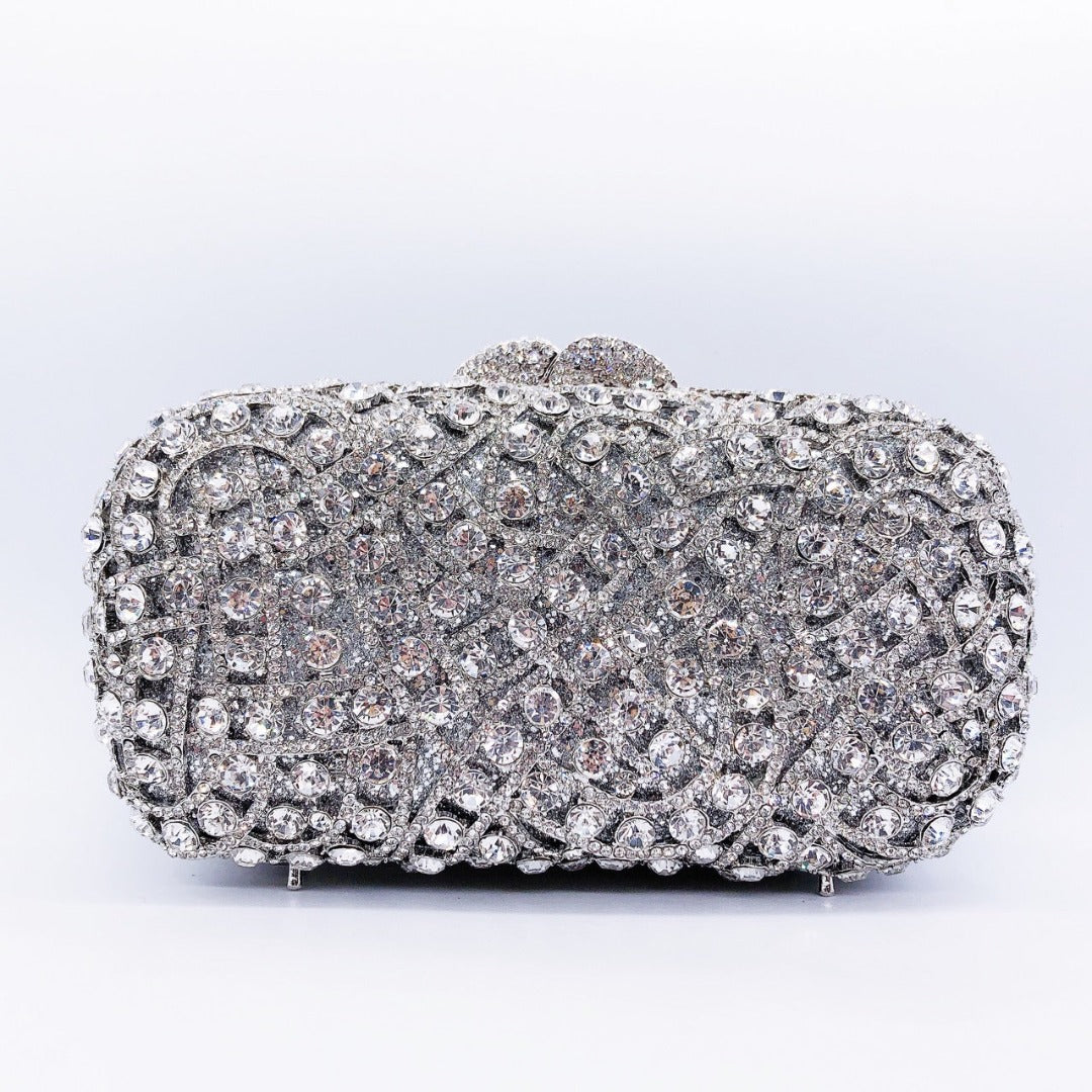 Valentina Rhinestones Clutch Bag - Silver