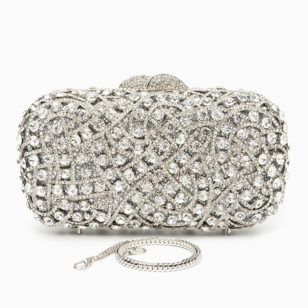 Valentina Rhinestones Clutch Bag - Silver