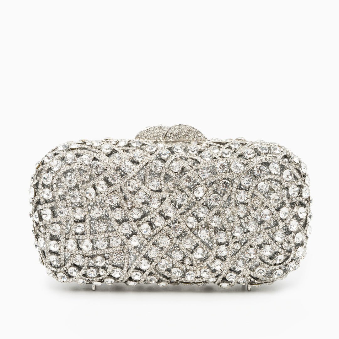 Valentina Rhinestones Clutch Bag - Silver