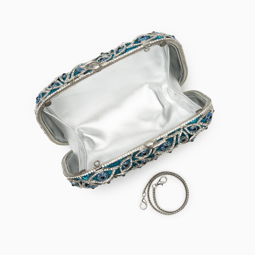 Crystal Evil Eye Clutch Bag - Sky Blue