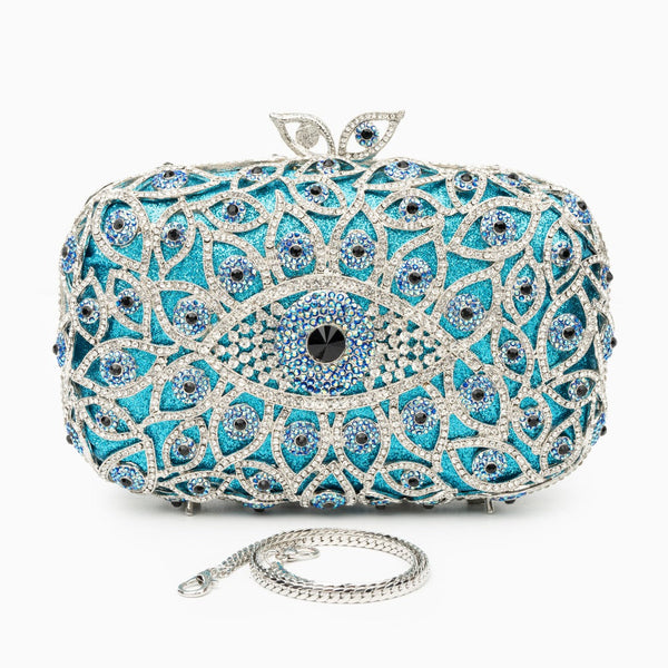 Crystal Evil Eye Clutch Bag - Sky Blue