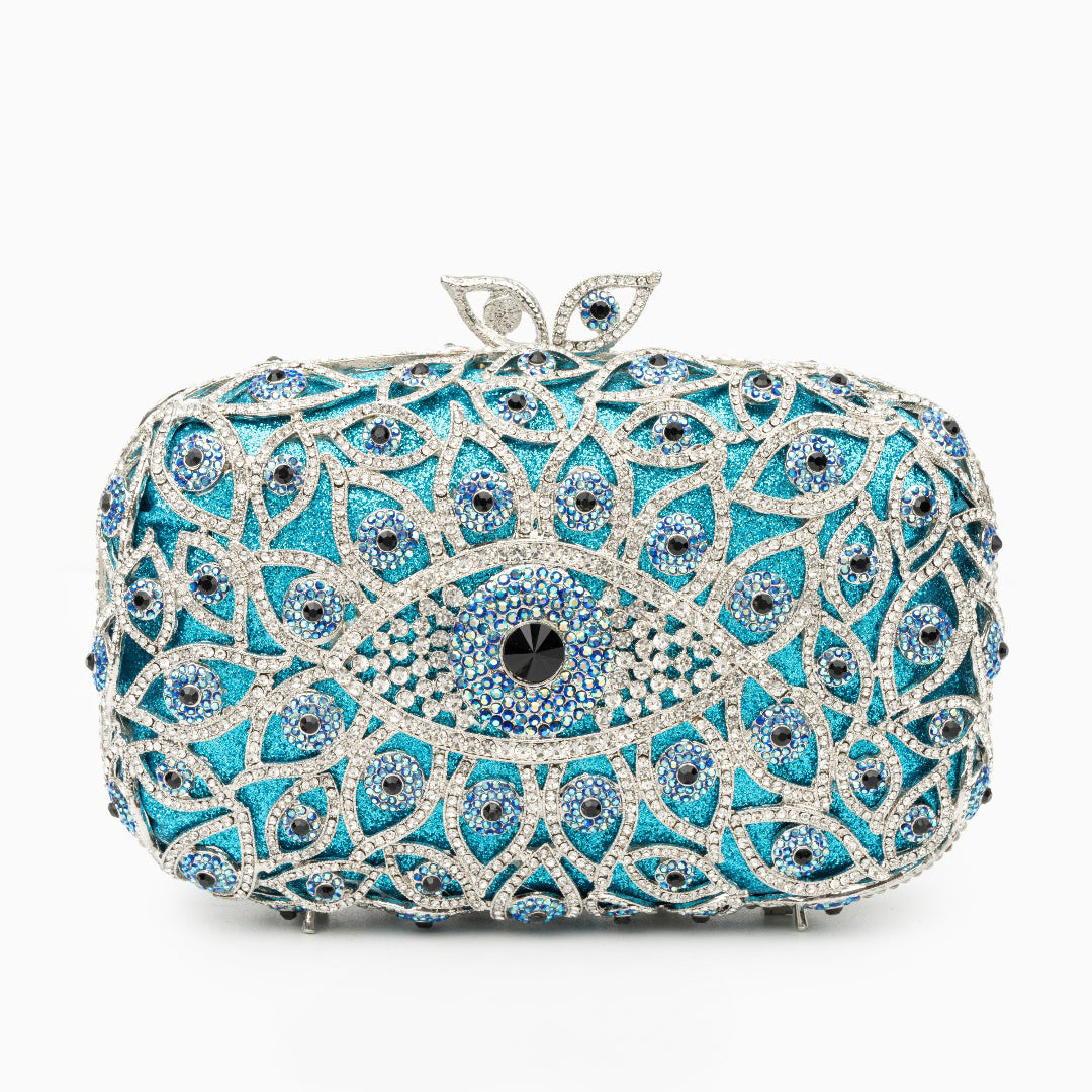 Crystal Evil Eye Clutch Bag - Sky Blue