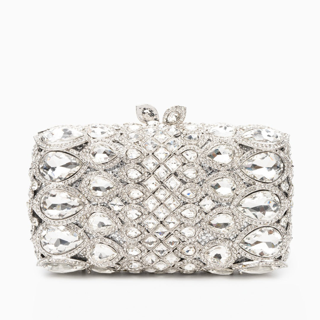 Reina Rhinestones Crytals Clutch Bag - Silver