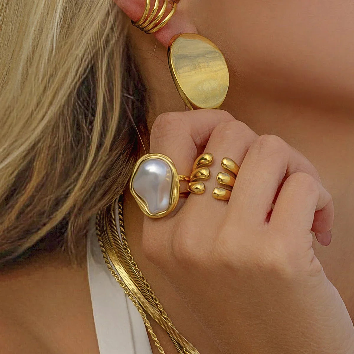 Anel de pérola de ouro Charis 4