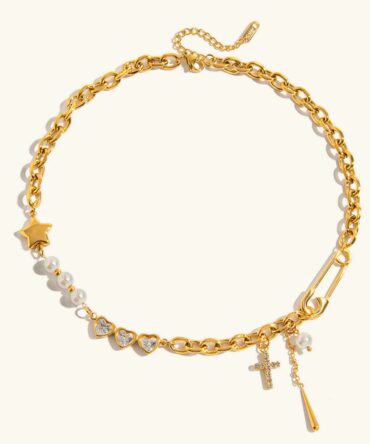 Colar Zeraphine Diamante Pérola Ouro