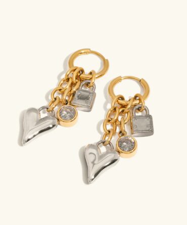 Brincos de ouro Sarah Heart & Lock