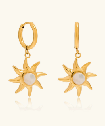 Brincos de pedra da lua em formato de sol Helia 1