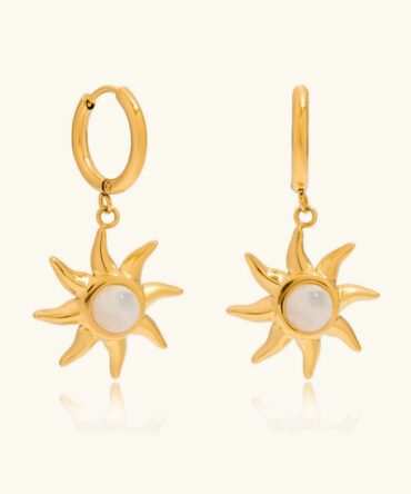 Brincos de pedra da lua em formato de sol Helia
